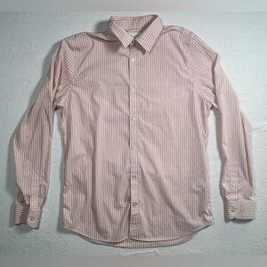 GAP Classic Pink Stripe Button-Down Shirt Men’s Large Slim Fit Non Iron Stretch